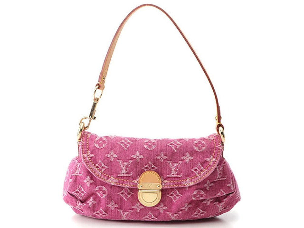 LOUIS VUITTON Pleaty Handbag Monogram Denim Fuschia Pink